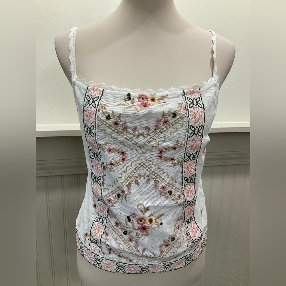 Free People NWT Embroidered Handkerchief Camisole Top Boho Tie Back Size Large